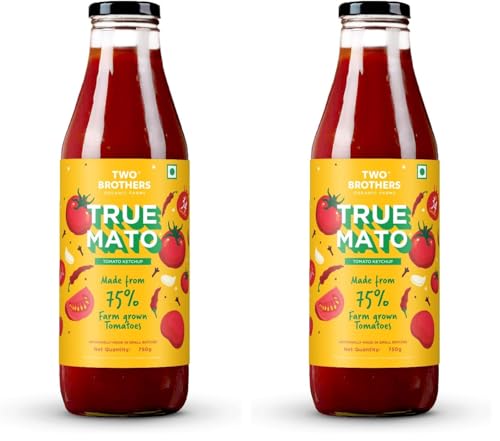 Image of Two Brothers Organic Farms Truemato Ketchup - Spicy Tomato Ketchup 750g | Naturally Made with 75% Fresh Tomatoes | No Refined Sugar | Upgraded (Pack of 2)