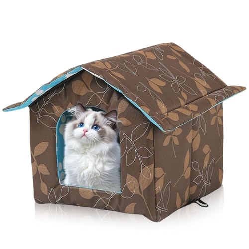 Casetta per gatti da esterno, 40x20x10cm resistente all'inverno impermeabile resistente alle intemperie casa per animali domestici, casetta per gatti da esterno con cuscino in peluche rimovibile
