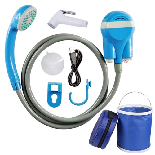 MOZZARE Portable Camping Shower with 17L Foldable Bucket & USB Rechargeable Pump 2Meter Hose Handheld Electric Shattaf Bidet Sprayer for Outdoor Hiking Beach Travel Car Wash Emergency