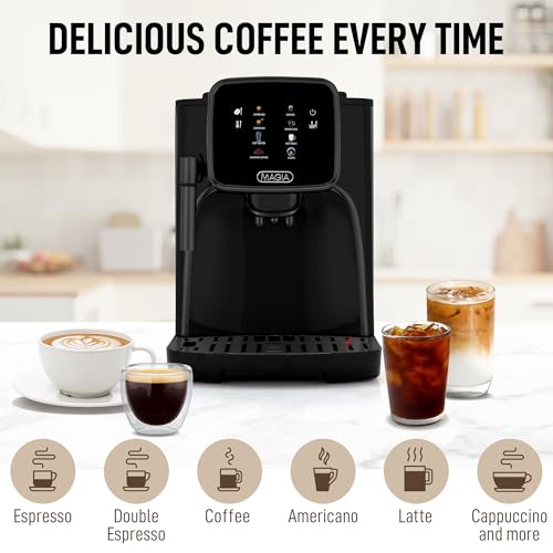 Image of Zulay Kitchen Magia Clasica Automatic Espresso Machine with Built-In Grinder, Touch Panel Coffee Maker, Steam Wand Milk Frother, Adjustable Strength, Self-Cleaning, Black (13 inch x 17.7 inch x 9.4 inch)