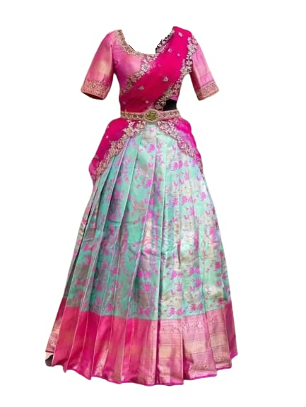 AR ENTERPRISEWomen's Digital Printed Poly Silk Floral Print & Printed Embellished Semi Stitched Lehenga Choli (LAHENGA-P), Sky Blue, One Size