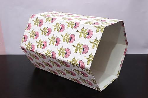 Image of Generic 3.3 Gallon Cotton Hand Block Printed Paper Waste Basket |Small Decorative Trash Can for Housewarming Gifts in Living Room, Bedroom, Bathroom | Eco-Friendly, Plastic-Free (1, PINK FLOWAR)