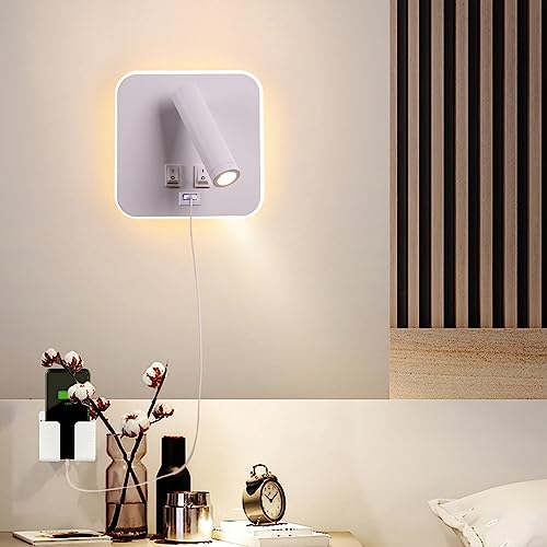Image of USB Charging Port Wall Wash Light White Bed LED with Interior Wall Adjustable Spotlight Reading lamp Wall lamp Bedroom Indoor Bedside Lamp 3000K (3W + 10W)
