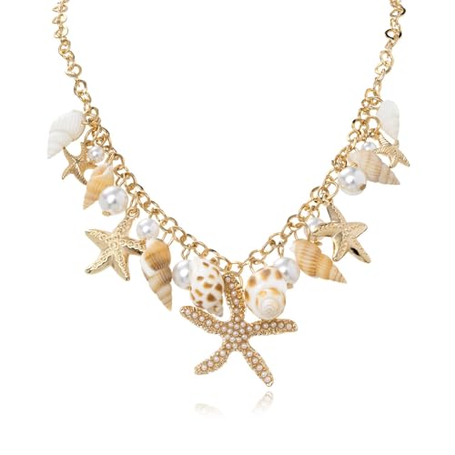 choice of all Shell Necklaces for Women Layered Starfish Seashell Charm Necklace Beach Conch Jewelry Costume Women Fashion Accessories Summer Outfits for Women