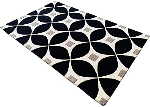 Image of Export Quality Handtufted Woolen Carpet for Living Room Bedroom & Hall - Color - Black /White - Size - 12 x 18 Feet