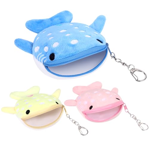3 PCS Whale Shark Coin Purse，Zipper Shark Wallet, Plush Small Embroidered Fish Marine Animal Whale Bag for Women for Can Store Coins, Keys, Cosmetics