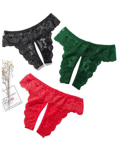 Image of Women Sexy Panties Plus Size Underwear Lace Thongs | Floral Lace and Mesh Stitching Low Rise G-String Cheeky Underpants