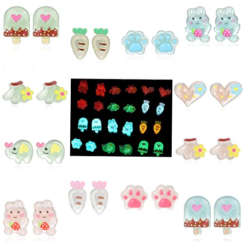 Spiritlele 12 Pairs Glow In The Dark Cartoon Magnetic Earrings Set Clip On Non Piercing Fake Stud Earrings For Girls Women #TOP6