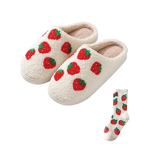 Strawberry Slippers Cute Comfy House Slippers For Women's Men's Bedroom Slipper Indoor Outdoor Soft Memory Foam Slippers