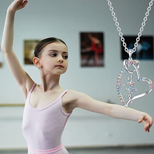 VEEHOO Girls Ballet Ballerina Necklace Gifts,Dance Recital Gifts For Girls Rainbow Dance Gifts Heart Dance Jewelry For Girls4