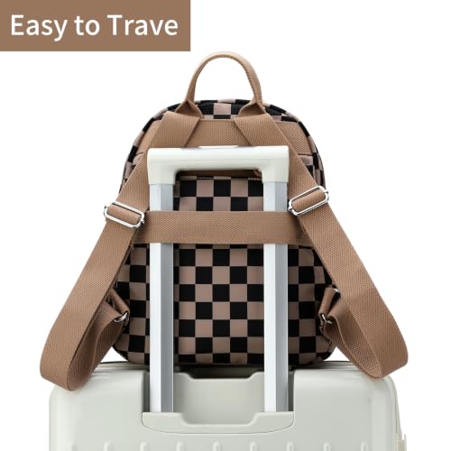 Image of Tanweibago Mini Nylon Women Backpacks,11L Small Ladies backpacks Casual Lightweight Women Shopping Travel Daypack (Checkered Khaki)
