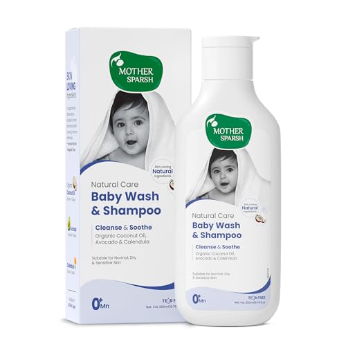 Image of Mother Sparsh Natural Care Baby Wash & Shampoo-200ml | Baby Head to Toe Wash | Tear Free Formula With Organic Coconut Oil, Calendula & Avocado | Suitable for Newborn Sensitive Skin