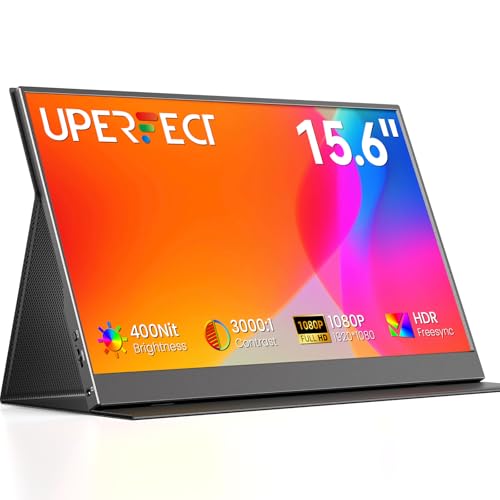 UPERFECT 15.6 Portable Monitor Galvanized Metal Backplate 400Nits 125% sRGB 3000:1 CR 1080P USB-C Mini HDMI VESA Travel Second Screen Compatible with Laptop/PC/Phone/Tablet/Mac/PS5/XBOX