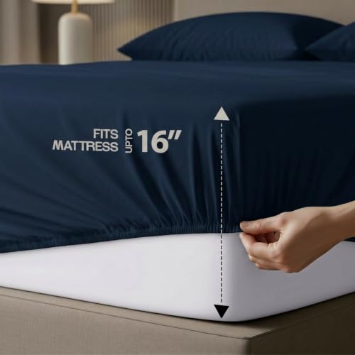 Image of 10-Pack Hotel Queen Sheet Set, Soft Brushed Microfiber Hotel Sheets, Hotel Quality Bedding,Deep Pocket, Shrink & Fade Resistant, Easy Care, Navy