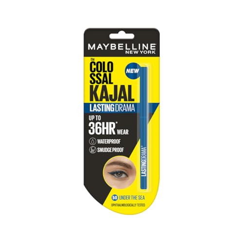 Maybelline New York Colossal Lasting drama Kajal – 36H Wear, Waterproof, Smudge Proof Kajal – 50 Under The Sea (Blue), 0.31g