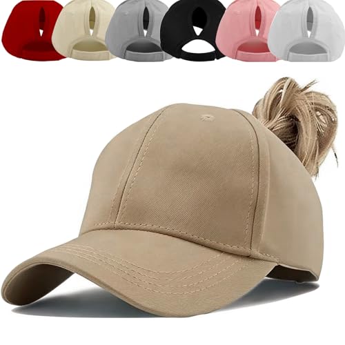 Baynetin Gorra de béisbol para Mujer, Cola de Caballo Gorra Béisbol, Unisex Clásico Sol Visera Sombrero Exterior Ajustable (Kahaki)