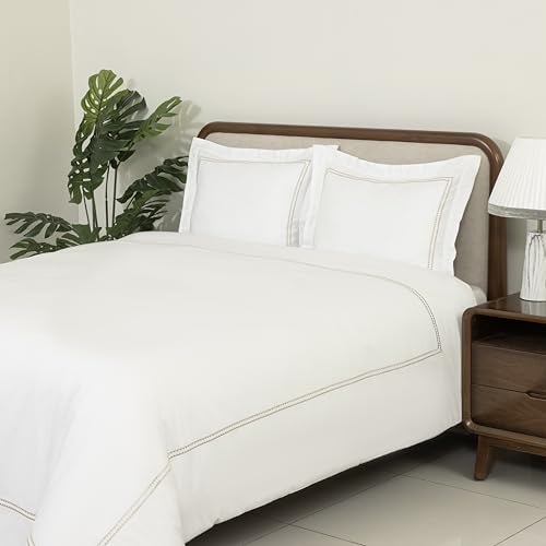 Dreamology White Duvet Cover Luxury Hotel-Quality 100% Cotton Sateen T300 Embroidered Duvet Cover with 2 Pillow Shams Hypoallergenic Button Closure 3 Pieces (Heritage Gold, Queen) by Dreamology - Image 3
