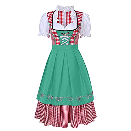 Vestido tirolés de 3 piezas con delantal y falda midi a cuadros verdes 3