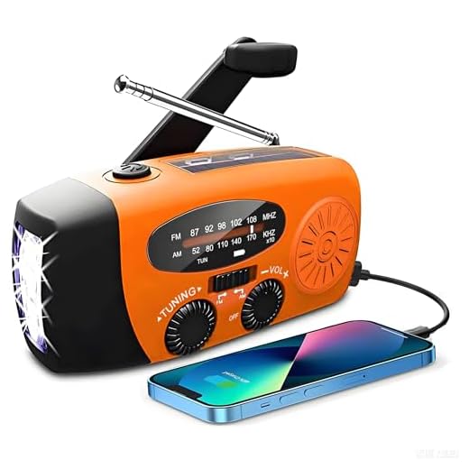 Solar Radio, Tragbar Kurbelradio Dynamo Radio mit AM/FM, Notfall Radio mit Kurbel, 2000mAh Wiederaufladbare Powerbank,LED Taschenlampe,USB-Handy-Lader für Camping Ourdoor orangefarben