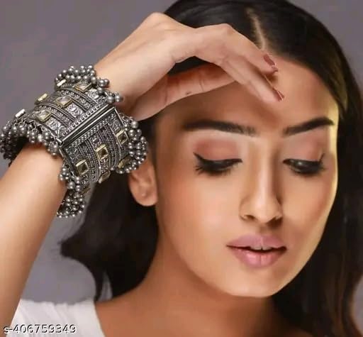 Mirror Work Silver Oxidized Indian Wedding Bollywood Bangle Set For Women Bollywood Wedding Bracelet Bangle Jewelry for Women4