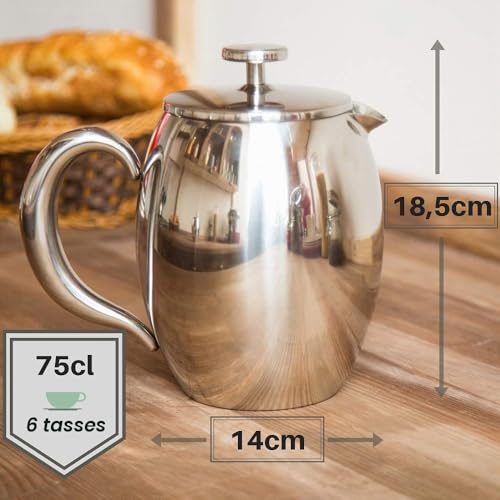 VeoHome - Cafetière à Piston 0,75 Litre- Incassable et garde le café chaud longtemps grâce à sa double coque inox – vue 4