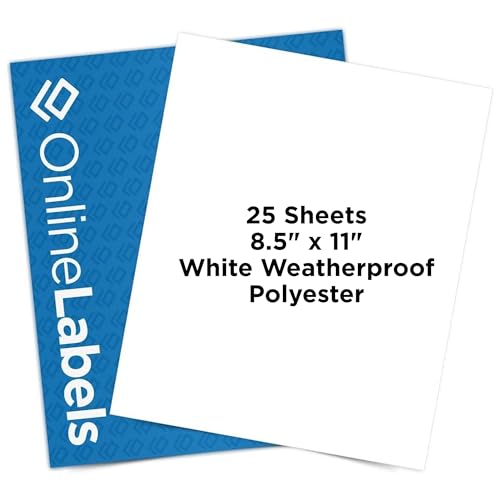 8.5 x 11 Waterproof Polyester Sticker Paper (Laser Printers Only) - 25 Sheets - Full Sheet Labels - OnlineLabels