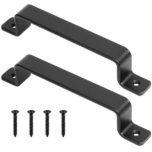 HAOCHEN Manijas de puerta de hierro fundido vintage resistentes, juego de 2, color negro, ideales para exteriores, garajes, armarios e interiores (160X220MM)