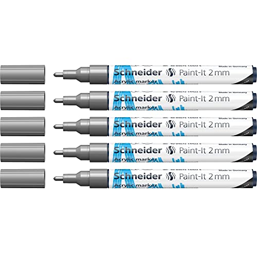 Stylos acryliques argentés Schneider 2mm pour décorer le bois et la pierre (Lot de 5)