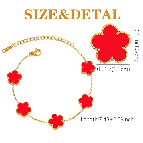 Clover Bracelet Set for Women-18K Gold Plated Five Leaf Lucky Bracelets Stainless Steel White/Black/Blue/Gold/Crystal Flower Trendy Jewelry Gifts3