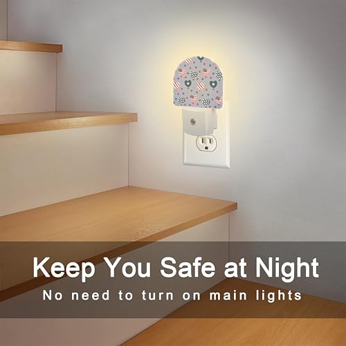 Image of USA Flag Balloons and Stars Night Light Plug into Wall, American Patriotic Flag Dusk to Dawn Night Light Plug in,0.5w Energy Saving Sleep Friendly NightLight for Kids Boys Girls Home Decor