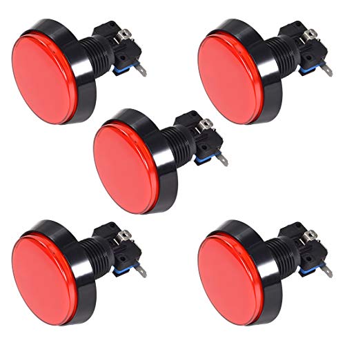 uxcell Game Push Button 60mm Round 12V LED Illuminated Push Button Switch with Micro Switch for Arcade Video Games Red 5pcs