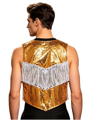 Chaleco de baile jazz para hombre con brillo y franja multicolor 2