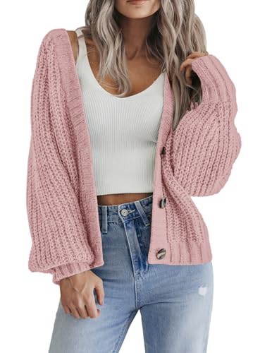 Image of Zeagoo Women's 2026 Fall Chunky Knit Cardigans Open Front Long Sleeve V Neck Button Loose Cardigan Sweaters