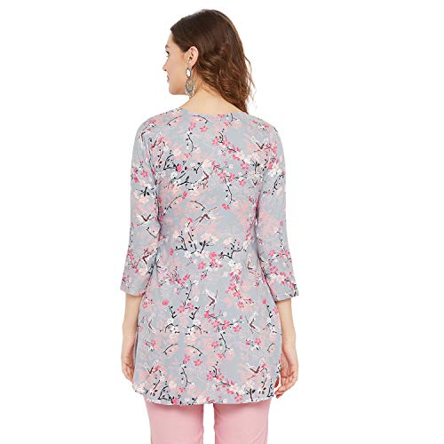 Image of Tissu Women's Green & Pink Floral Printed Kurti