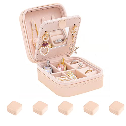 Image of KElofoN Travel jewelry case Travel jewelry box Travel Jewelry Organizer Small Jewelry Organizer Box for Girls Women with Mirror (Pink-5)