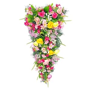 Spring Teardrop Swag, 23.6inch Decorative Floral Swag with Rose Flowers, Artificial Rose Swags, Wedding Arch Flowers Greenery Floral Arrangement for Home Table Door