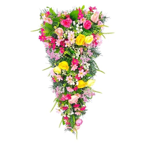 Spring Teardrop Swag, 23.6inch Decorative Floral Swag with Rose Flowers, Artificial Rose Swags, Wedding Arch Flowers Greenery Floral Arrangement for Home Table Door