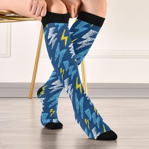 Fisyme Blue Yellow White Lightning Socks for Men Women Warm Comfort Athletic Crew Running Hiking Cycling Compression Socks4