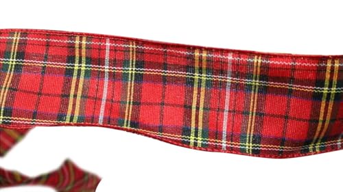 Image of Holiday Wired Christmas Tree Ribbon - 2 1 /2 inch x 10 Yards, Red & Yellow Plaid, Wreath, Tree Decoration, Gift Wrapping, Presents, Bow, Garland, Holiday, Tartan