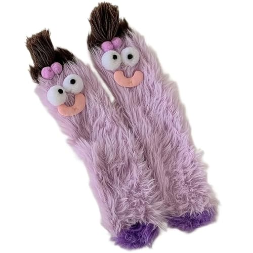 Image of Coral Velvet Cartoon Monster Funny Socks - Warm, Cozy, Fluffy Silly Socks for Women