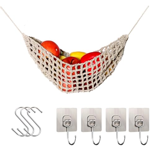 Sprießen Hamaca De Frutas,Hamaca De Frutas para Colgar,con 4 Ganchos Y 2 Ganchos S,Bohemio AlgodóN Titular De Fruta,Ahorro De Espacio,De Almacenamiento De PláTanos para Frutas Verduras