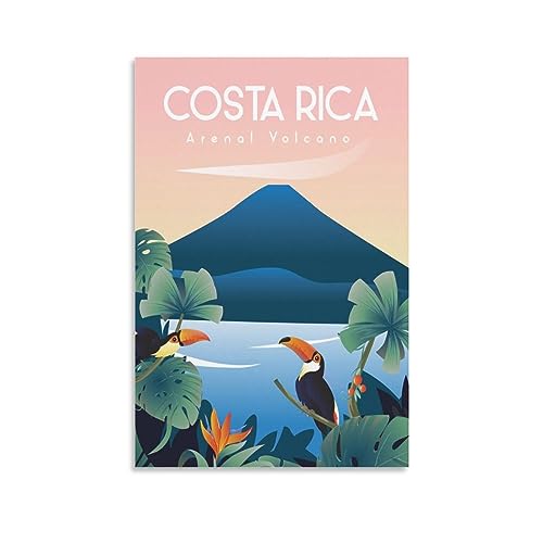 Poster de voyage vintage Costa Rica Arenal Volcano - 20 x 30 cm - Impression sur toile pour salon, chambre, dortoir, maison, bureau - Décoration murale