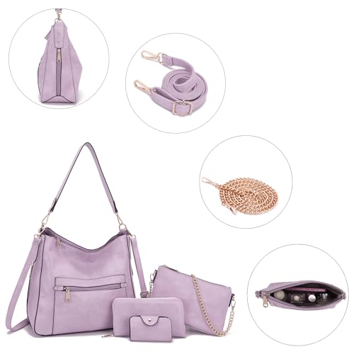 Image of Qiyuer 13 inch Women Spacious Soft PU Handbag Hobo Bag Purse Wallet Set 4pcs | Large, Dual-use Crossbody & Shoulder Bag, Multi-pocket, Divided Compartments, Fits Tablet, Versatile for Daily & Work