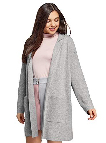 oodji Ultra Donna Cardigan Aperto con Tasche Applicate, Grigio, IT 44 / EU 40 / M