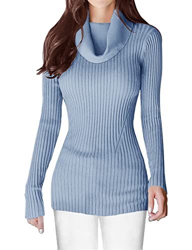 Image of v28 Women's Stretchable Cowl Neck Knit Long Sleeve Slim Fit Bodycon Sexy Sweater