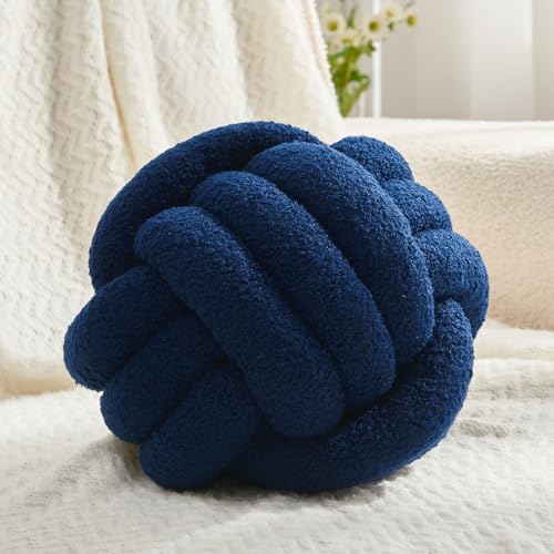 Petrella Knot Pillow Ball Round Throw Pillows Home Decor Cushion Decorative Aesthetic Throw Pillows,Lambswool Navy 8inch