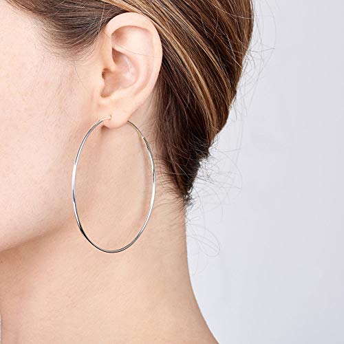 Amberta® 925 Sterling Silver Fine Circle Endless Hoops - Polished Round Sleeper Earrings Diameter Size: 20 30 40 60 75 mm2