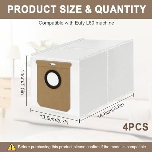 Image of HASTHIP Replenishment Kit Compatible with Eufy L60 Robot Vacuum, 4Pcs Dust Bags Spare Dust Bags Replacement Large Capacity Non-Woven Fabric Auto-Seal Dust Bag Accessories Cleanning Tools