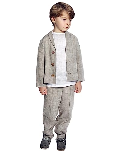 Costume en lin garçon 2 pièces chic avec col châle et bouton unique