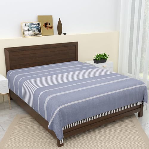 Image of 210 TC Cotton Bedsheet | Handmade Double Bedsheet | Handloom Bedsheets | Without Pillow Cover | Double Bedsheet for Summer (90X100 Inches, 7.5 x 8.3 Feet (Rock Blue)